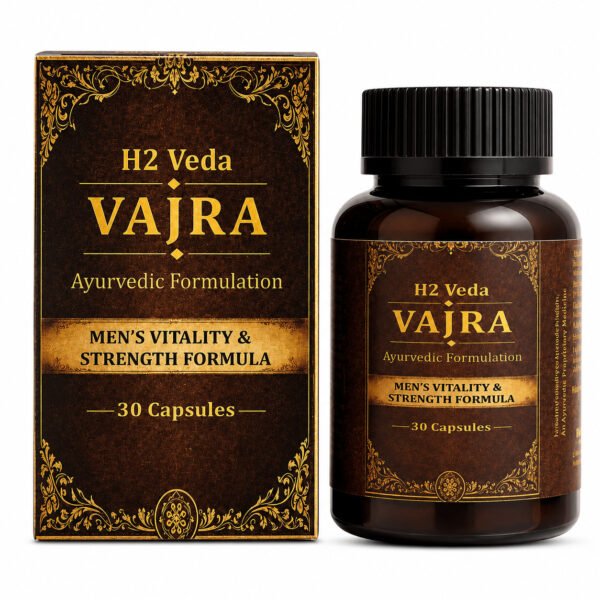 H2 Veda Vajra Ayurvedic Formulation capsules for men's vitality and strength.